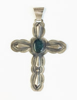 SS Turquoise Cross Pendant 3.25" x 2.5"