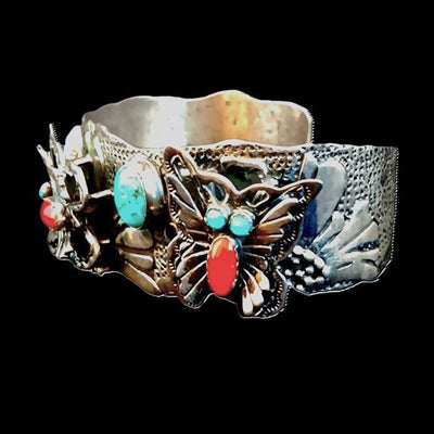 SS Turq/Coral 3Butterfly Cuff