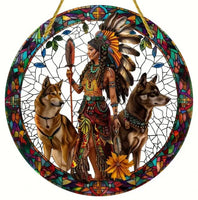 Woman with Dogs Suncatcher