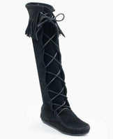 Women's Front Lace Knee High Boot - Black