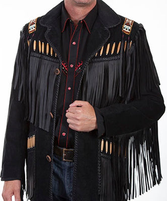 Fringed/Beaded Black Leather Jacket