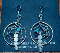 Silver Dream Catcher with Feather/Turquoise