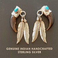 Silver Feather/Coyote Claw/Turquoise Earrings