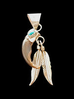 Coyote Claw w/Feathers/Turquoise Pendant