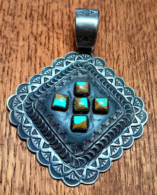 60x60mm Stamped Silver/Turquoise