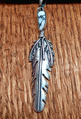 52mm Silver Feather/White buffalo Pendant