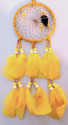 4" Dream Catcher - Yellow w/Obsidian Arrowhead