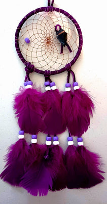 4" Dream Catcher - Purple w/Obsidian Arrowhead