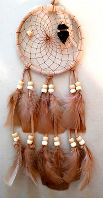 4" Dream Catcher - Beige w/Obsidian Arrowhead