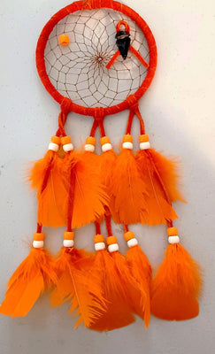 4" Dream Catcher - Orange w/Obsidian Arrowhead