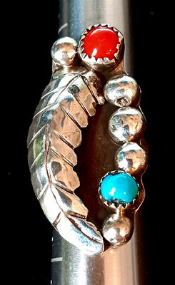 39x20mm Silver, Coral & Turquoise - sz 6