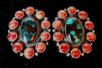 32x26mm Coral / Turquoise Clip Earrings