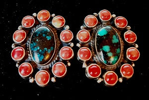 32x26mm Coral / Turquoise Clip Earrings