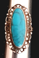 SS Long Oval Turquoise Ring - Size 5.5