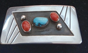 SS Oval Coral Turquoise Belt Buckle