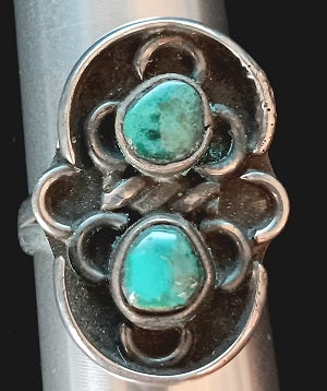 SS Vintage Turquoise Ring Sz 10