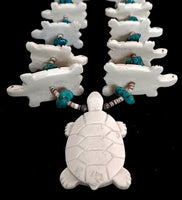 SS Turquoise Turtle Bone Fetish Necklace