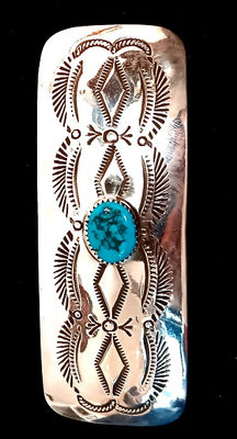 Oval Turquoise Stamped Hair Barrette