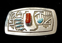 Kokopelli, Hand, Coral Turquoise Belt Buckle