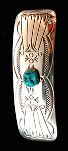 Round Turquoise Stamped Hair Barrette