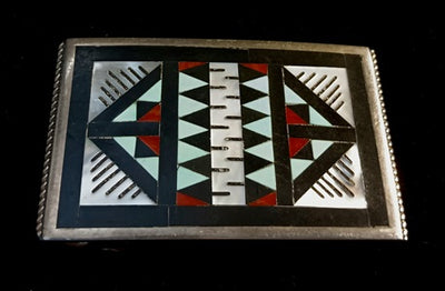 Sterling Silver Inlay Zuni Belt Buckle