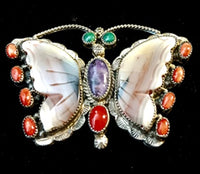 Butterfly Agate Coral Pin