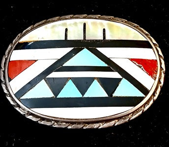 Sterling Silver Inlay Zuni Belt Buckle