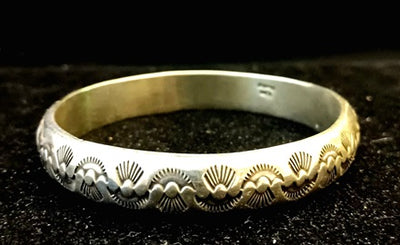 SS W. Tahe Stamped Bangle Bracelet