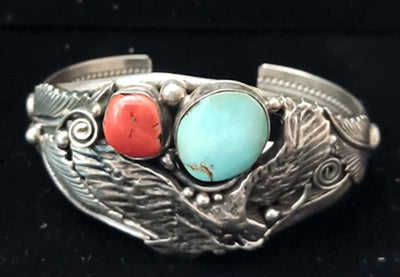 Turquoise/Coral Eagle Cuff