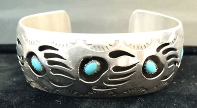 Hand Stamped Turquoise Bear Paw Cuff