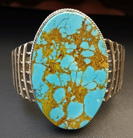 SS Large Oval Turquoise Wire Bracelet