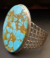 SS Large Oval Turquoise Wire Bracelet