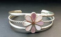 SS Mother of Pearl Flower Inlay Cuff