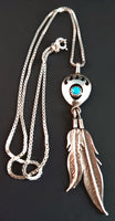 Two Feather Bear Paw Turquoise Dot Necklace