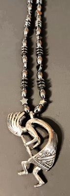 Kokopelli Hematite Necklace 22"