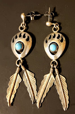 48mm SS Bear Paw with Feathers Earring