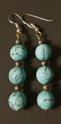 38mm SS Three Turquoise Bead Earring