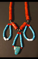 Sponge Coral Turquoise with Heishi Necklace 26"