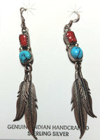 72mm SS Turquoise Coral with Feather Earring