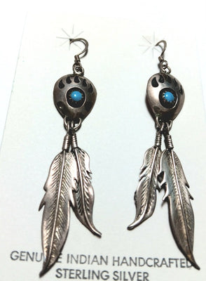 75mm SS Turquoise Dot Bear Earring with Feathers