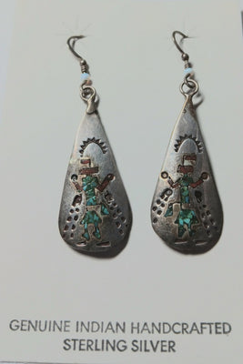 Vintage 40mm SS Turquoise Chip Teardrop Earring