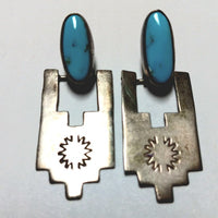 42mm SS Oval Turquoise Stamped Earring Artist Terrance and Dorothy Emery