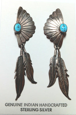 72mm SS Turquoise Fan with Feathers Earring