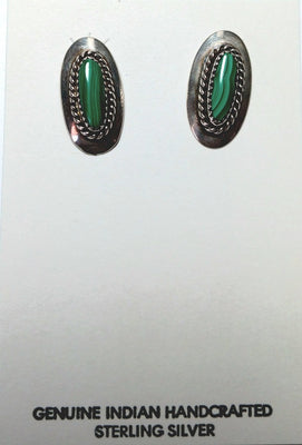 5x15mm SS Oval Malachite Earring