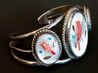 56" SS Red Cardinal Inlay Mother of Pearl Bracelet