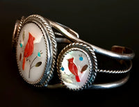 56" SS Red Cardinal Inlay Mother of Pearl Bracelet