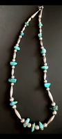 26" Turquoise Nugget Silver Beads Necklace