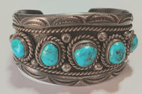 52"mm SS Five Turquoise Stamped Bracelet