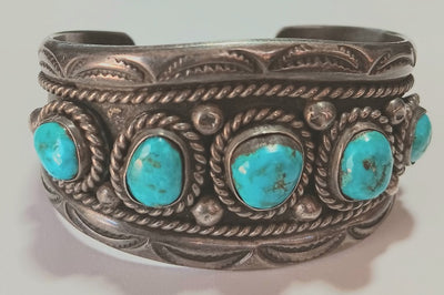 52"mm SS Five Turquoise Stamped Bracelet