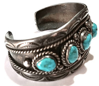 52"mm SS Five Turquoise Stamped Bracelet